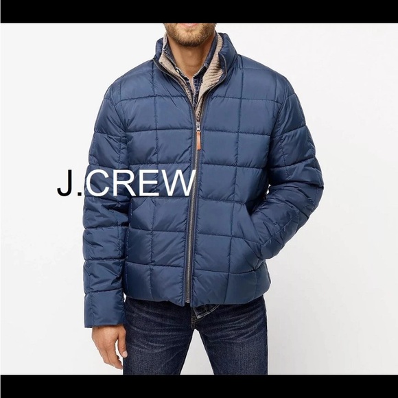 J.CREW puffer jacket insulated blue quilted fleece-lined leather-pull X- LG NWT - Picture 8 of 15
